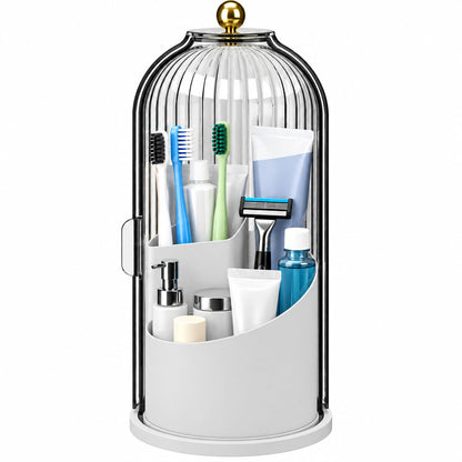 Rotating Toothbrush Holder with Cover, Storage for Bathroom, Dustproof Toothbrush Holder with Sliding Lid Electric Tooth Brush and Makeup Brush Organizer for Vanity, Dustproof with Cover