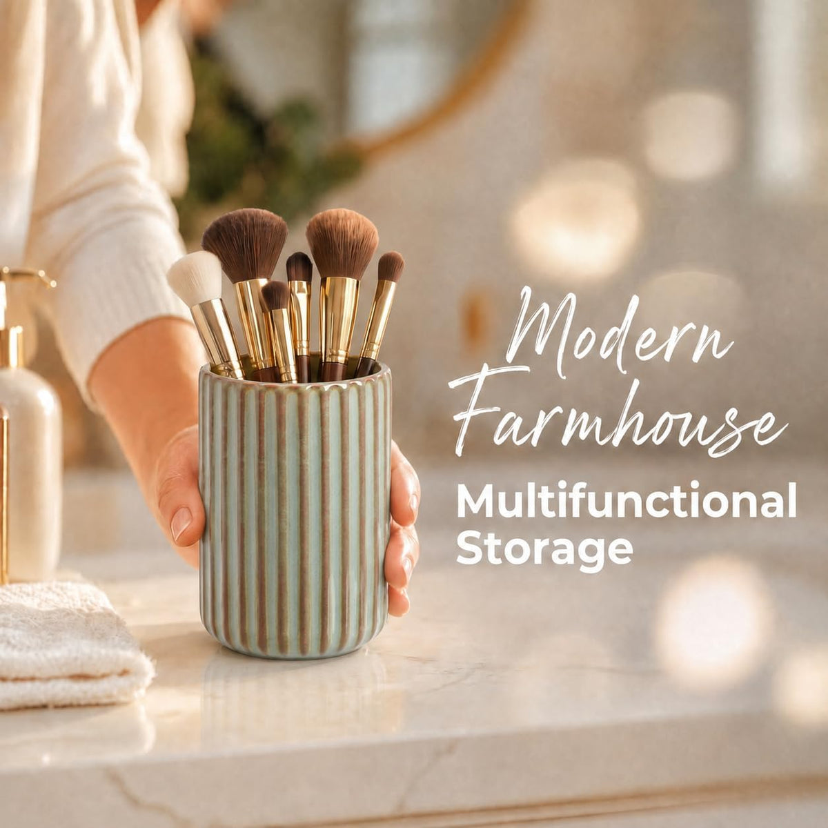 Green Ceramic Toothbrush Holder Cup