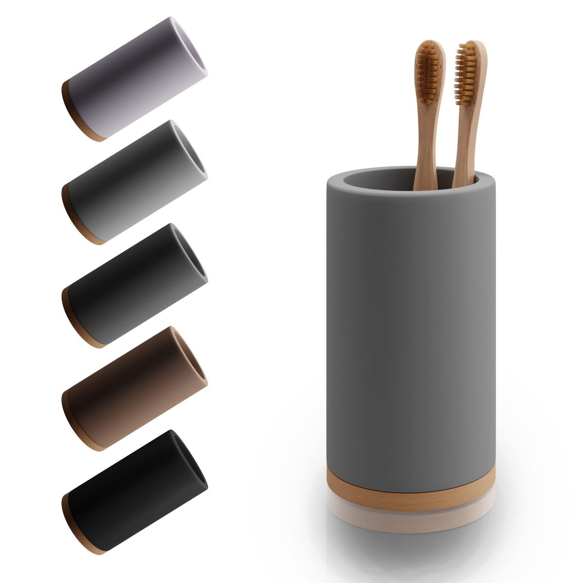 Matani Bamboo Toothbrush Holder Diatomite Tooth Brush Organizer - Storage Stand for Small Bathroom & Counter - Removable Base & Drain Holes, Water-Absorbent & Quick-Drying (Light Grey)