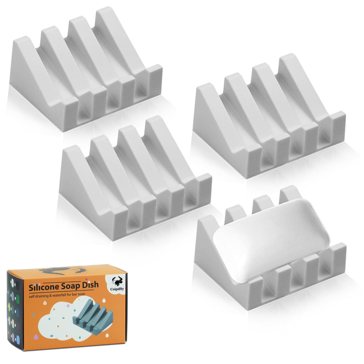 Self Draining Soap Dish Holder,Silicone Soap Dish,for Bathroom,Kitchen, Sponges，Can Extend Soap Life，Keep Soap Bars Dry and Easy Cleaning (Grey,2-Pack)