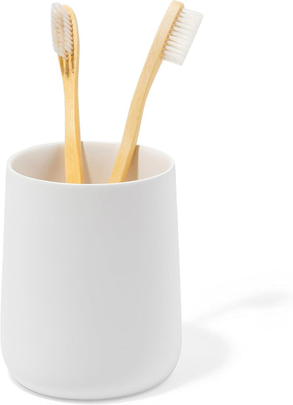 Yew Design Matte White Bathroom Toothbrush Holder Cup - Round