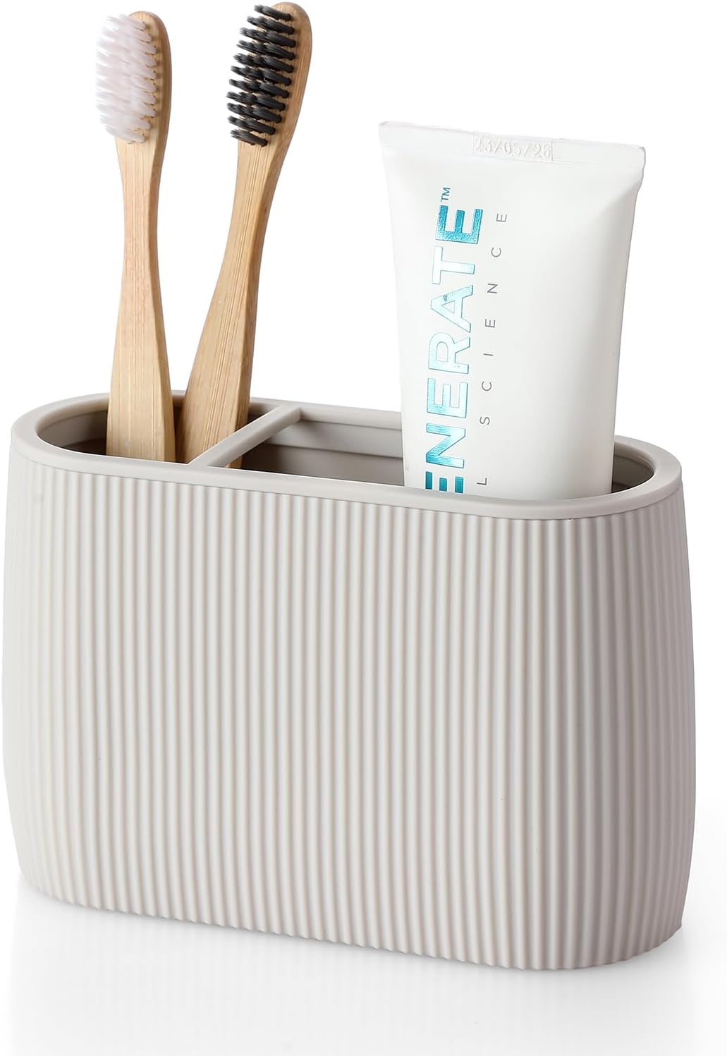 YAUKPH Toothbrush and Toothpaste Holder Beige Striped