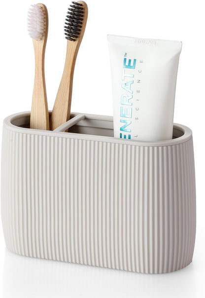 YAUKPH Toothbrush and Toothpaste Holder Beige Striped
