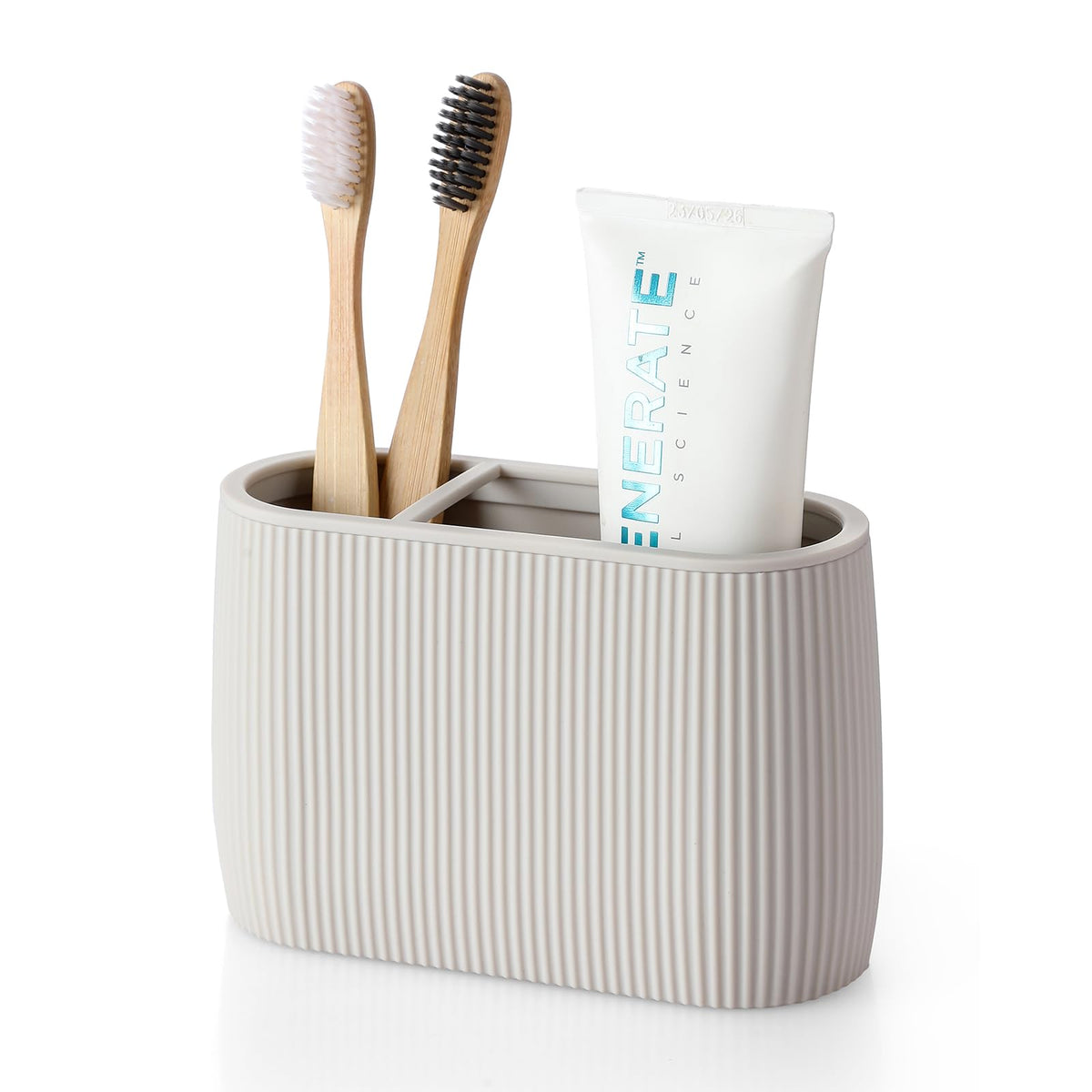 YAUKPH Toothbrush and Toothpaste Holder Beige Striped