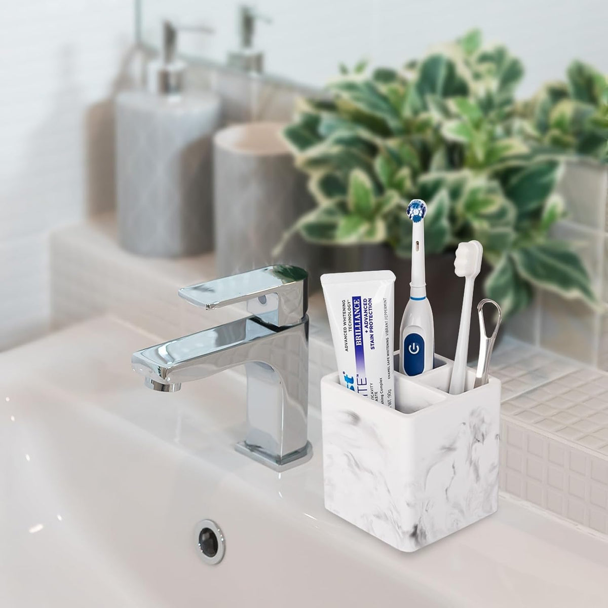 Diatomite Toothbrush Holders Tooth Brush Organizer - Marble White
