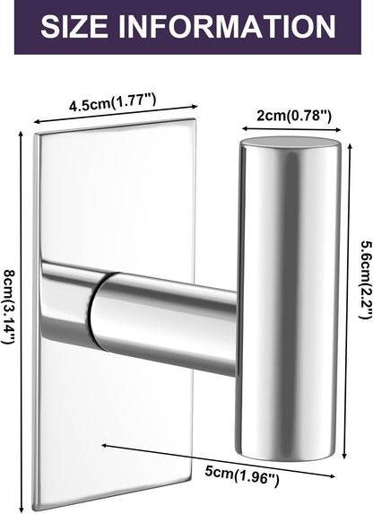 VAEHOLD Wall Towel Hooks, Heavy Duty Sticky Holder Waterproof Towel Hooks for Hanging Coat, Clothes, Closet Hook Wall Mount for Kitchen (Chrome, 2 Pack)
