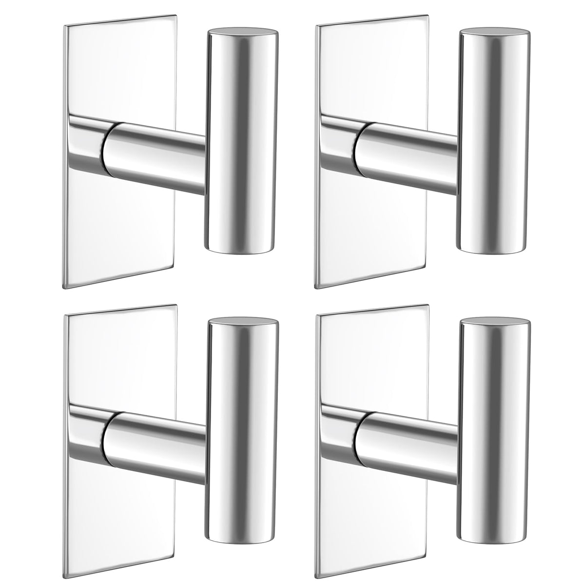 VAEHOLD Wall Towel Hooks, Heavy Duty Sticky Holder Waterproof Towel Hooks for Hanging Coat, Clothes, Closet Hook Wall Mount for Kitchen (Chrome, 2 Pack)