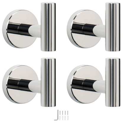 NearMoon Bath Towel Hooks- SUS 304 Stainless Steel Robe Hook Holder, Heavy Duty Coat Hook for Bathroom Livingroom Hotel Kitchen Garage, Wall Mounted- 4 Pack (Brushed Nickel)