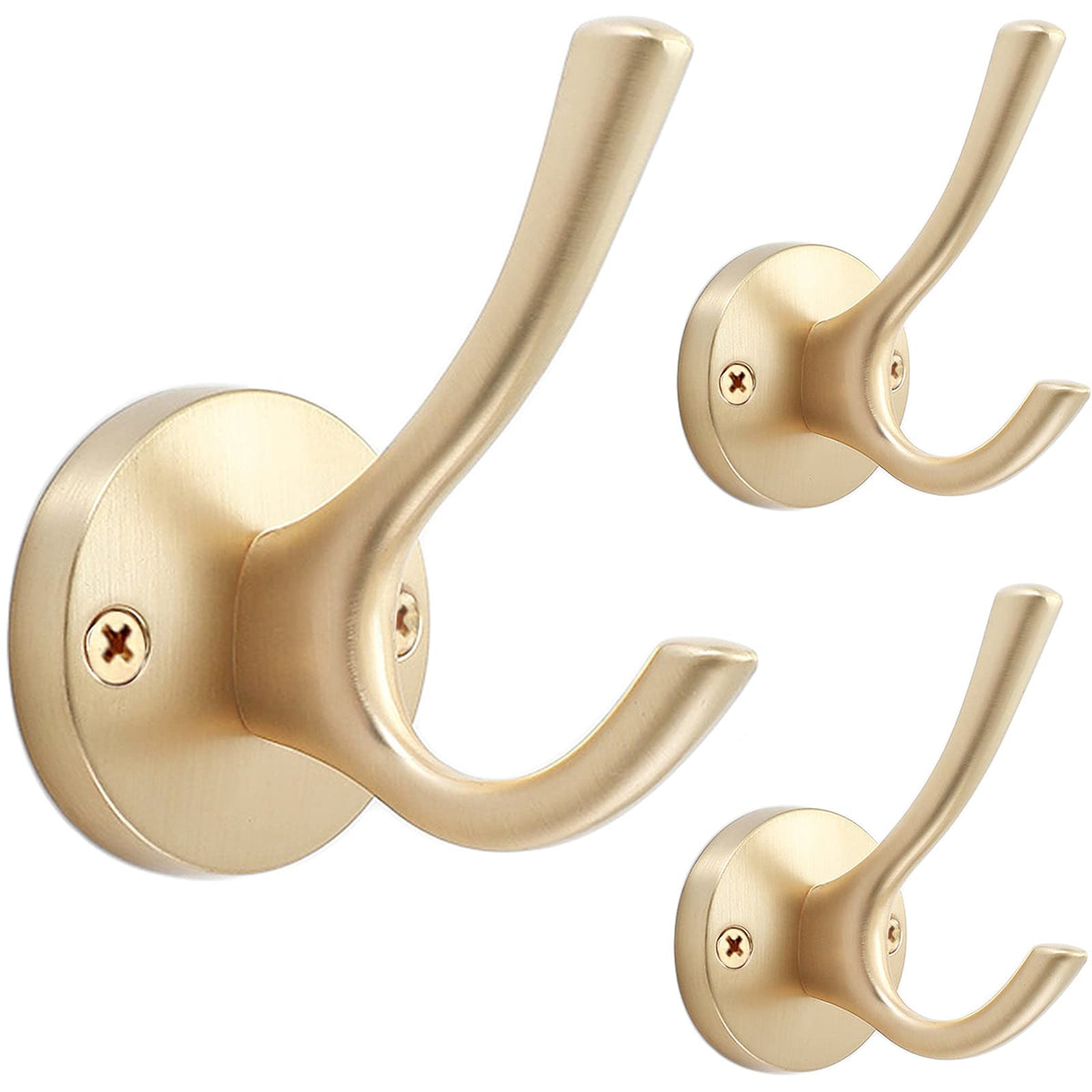 TOFIIGREM Brushed Nickel Wall Hooks Towel Hooks, 2 Pack Coat Robe Hook Heavy Duty Bathroom Double Hook Wall Mounted, Hand Towel Hooks for Closet Entryway Cubicle Kitchen