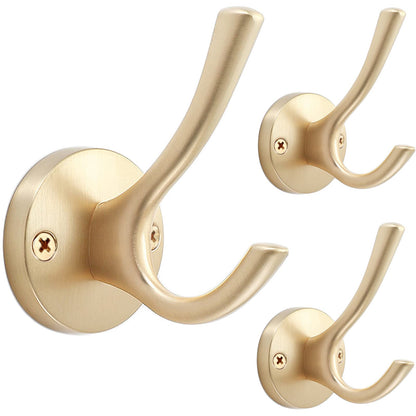 TOFIIGREM Brushed Nickel Wall Hooks Towel Hooks, 2 Pack Coat Robe Hook Heavy Duty Bathroom Double Hook Wall Mounted, Hand Towel Hooks for Closet Entryway Cubicle Kitchen