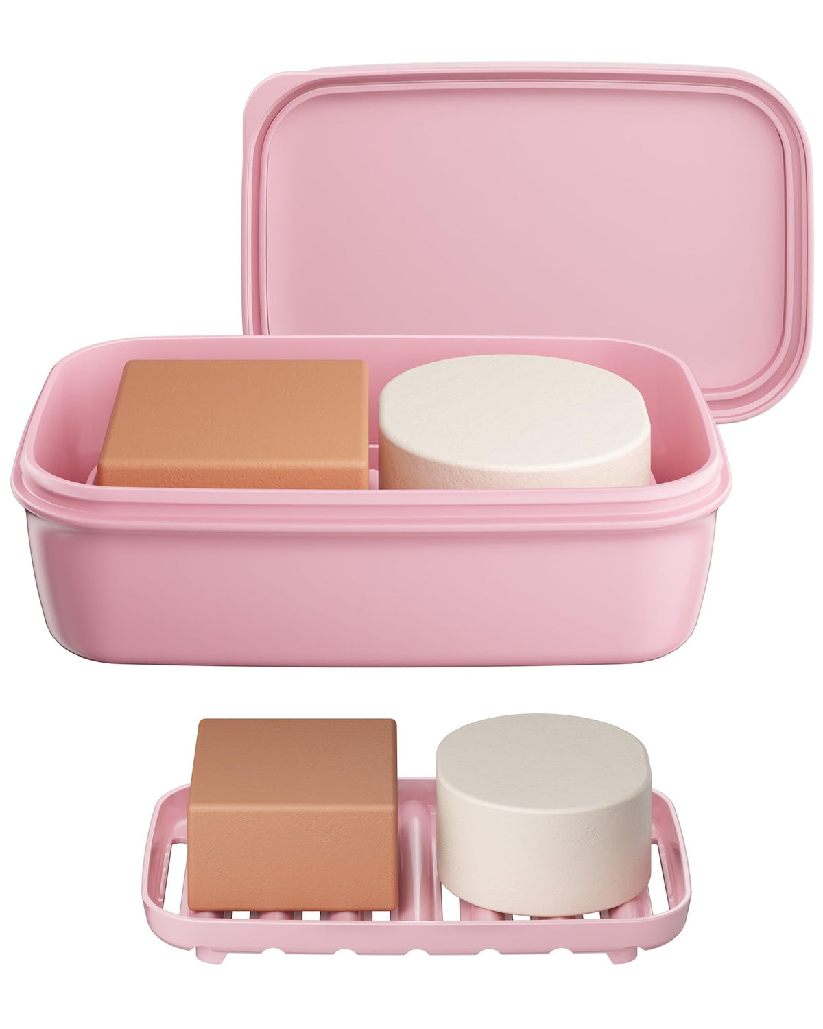 Quatish Leakproof Soap Dish with Lid & Draining Layer, Shatterproof Travel Bar Soap Holder Case Container, Portable Travel Size Toiletries Essentials for Camping, Gym, Bathroom, Greygreen