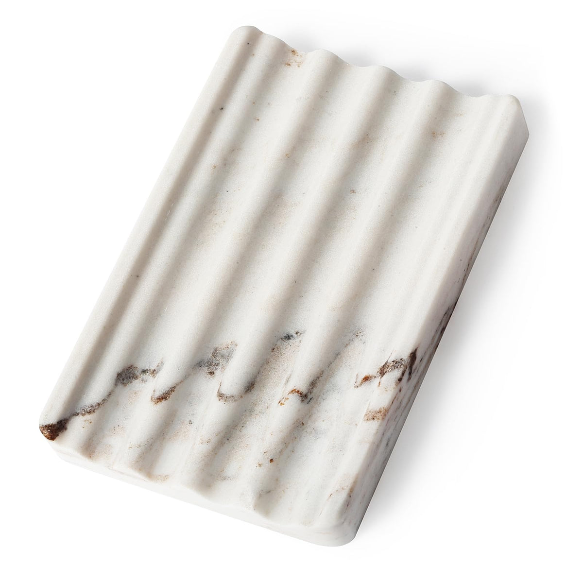 Koville Natural Marble Soap Dish for Shower, Stone Soap Tray for Bathroom, Bar Soap Holder for Sink, Stripe Grooves Saver Stone Dish Tray Keep Bars Dry Easy Clean(Palissandro Classico)