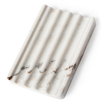 Koville Natural Marble Soap Dish for Shower, Stone Soap Tray for Bathroom, Bar Soap Holder for Sink, Stripe Grooves Saver Stone Dish Tray Keep Bars Dry Easy Clean(Palissandro Classico)