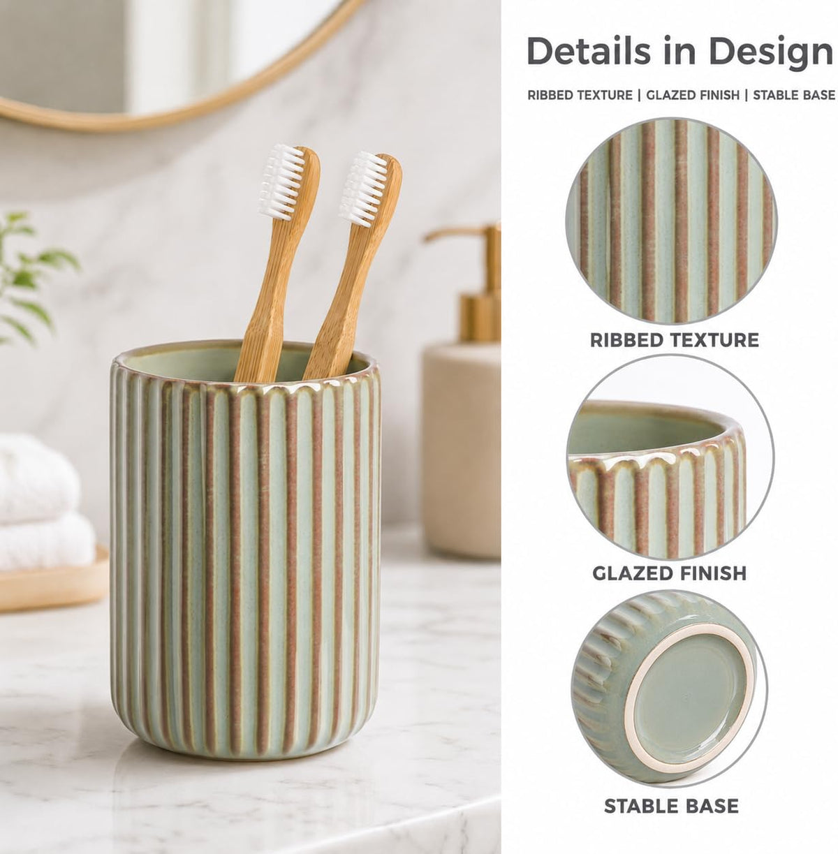 Green Ceramic Toothbrush Holder Cup