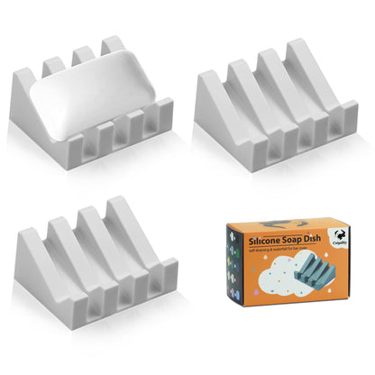 Self Draining Soap Dish Holder,Silicone Soap Dish,for Bathroom,Kitchen, Sponges，Can Extend Soap Life，Keep Soap Bars Dry and Easy Cleaning (Grey,2-Pack)