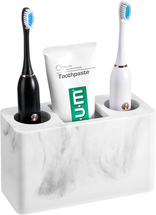 Luxspire Toothbrush Holder, Resin, 3 Slots, Gravel White