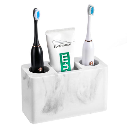 Luxspire Toothbrush Holder, Resin, 3 Slots, Gravel White
