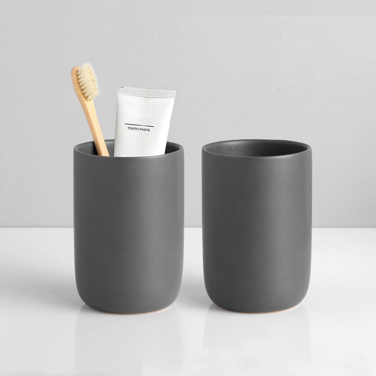 Toothbrush Holders for Bathrooms - 2 Cups Ceramic Toothbrush Toothpaste Holders Set, White Bathroom Tumbler Cups Reusable Toothbrush Mouthwash Cup, Bathroom Counter Organizer