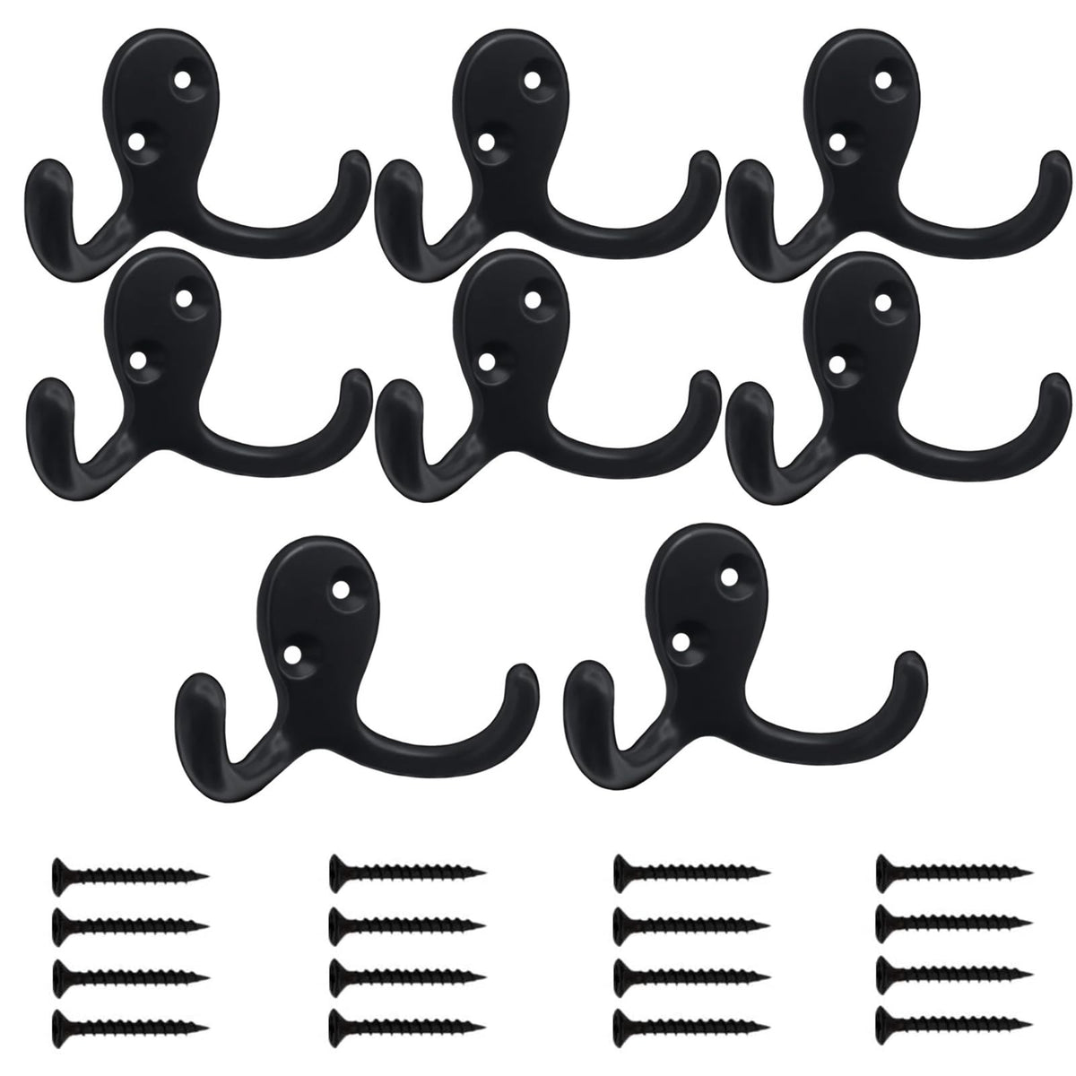 Kruodop 4 Pack Wall Hooks Wall Mounted Coat Hooks for Hanging Heavy Duty, Black Towel Hooks, Metal Double Coat Hanger with Screws Cup Retro for Coats, Handbags, Towels, Hat
