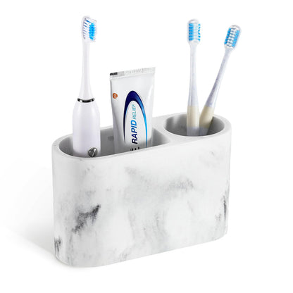 Luxspire Toothbrush Holder, Resin, 3 Slots, Gravel White