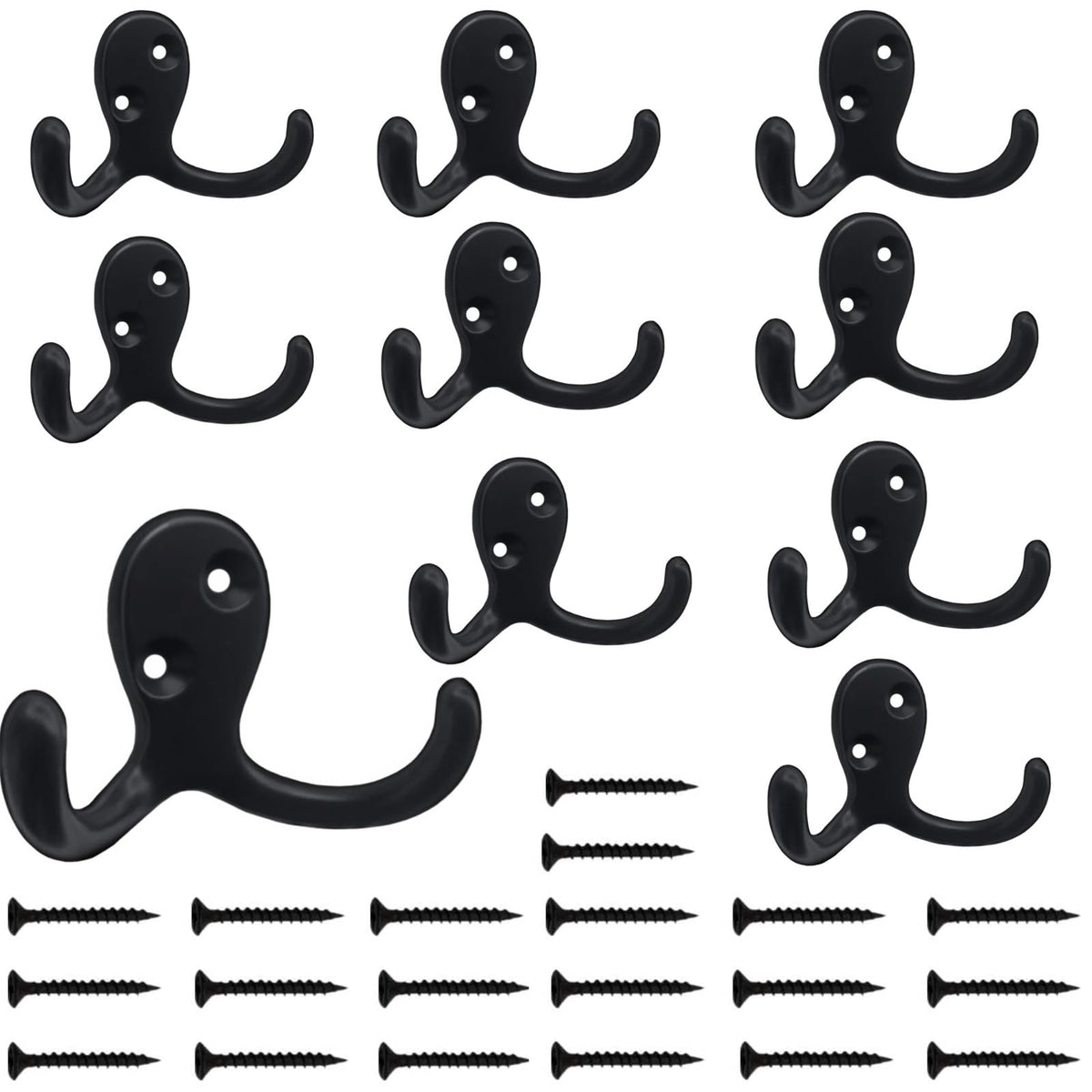 Kruodop 4 Pack Wall Hooks Wall Mounted Coat Hooks for Hanging Heavy Duty, Black Towel Hooks, Metal Double Coat Hanger with Screws Cup Retro for Coats, Handbags, Towels, Hat