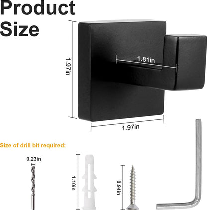 4 Pack Black Towel Hook, Stainless Steel Wall Hooks for Bathrooms