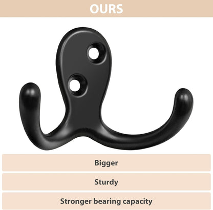 Homanu 14 Pack Black Coat Hooks Wall Mounted Double Prong with 28 Screws