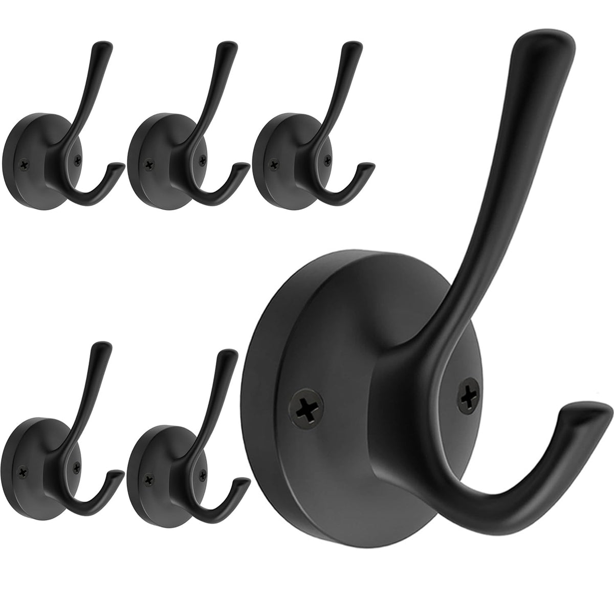 TOFIIGREM Brushed Nickel Wall Hooks Towel Hooks, 2 Pack Coat Robe Hook Heavy Duty Bathroom Double Hook Wall Mounted, Hand Towel Hooks for Closet Entryway Cubicle Kitchen
