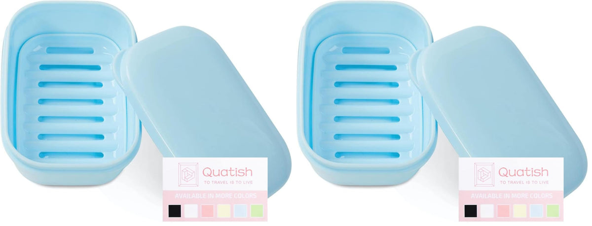 Quatish Leakproof Soap Dish with Lid & Draining Layer, Shatterproof Travel Bar Soap Holder Case Container, Portable Travel Size Toiletries Essentials for Camping, Gym, Bathroom, Greygreen