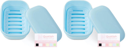Quatish Leakproof Soap Dish with Lid & Draining Layer, Shatterproof Travel Bar Soap Holder Case Container, Portable Travel Size Toiletries Essentials for Camping, Gym, Bathroom, Greygreen