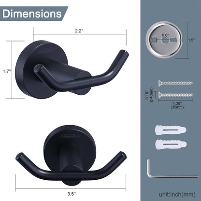 ARCORA Matte Black Towel Hooks, SUS 304 Stainless Steel Bathroom Robe Hooks