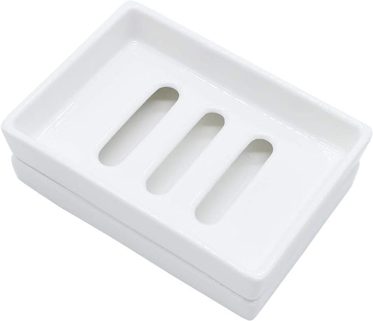 Ceramic Soap Dish Bar Soap Holder Double Layer Soap Tray Draining