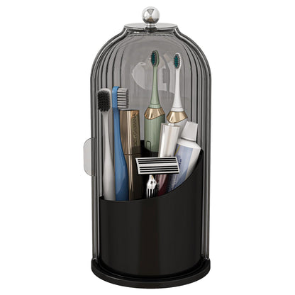 Waterproof Toothbrush Holder with 180° Rotating Cover, Grey White