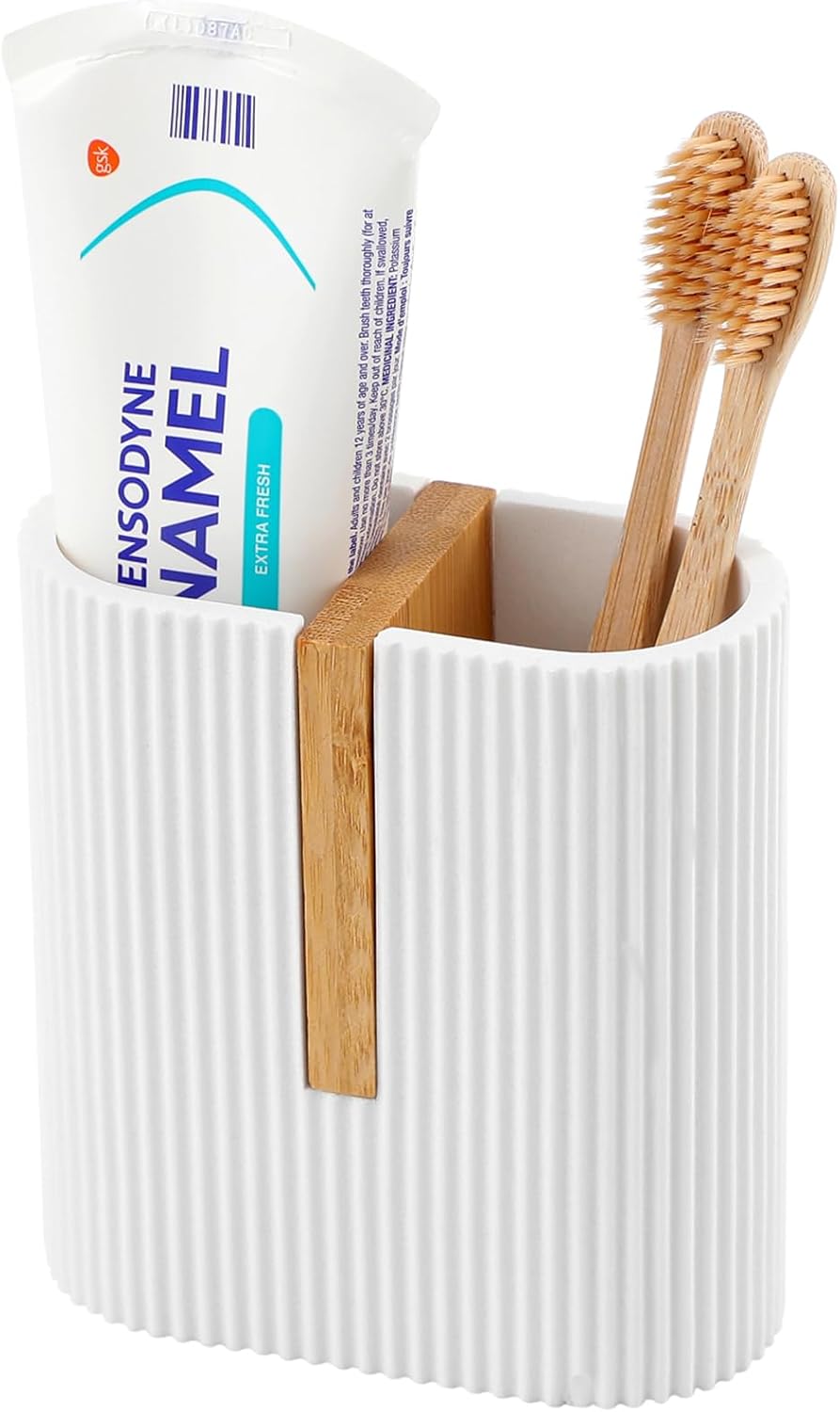 Toothbrush Holders for Bathroom, Bamboo Electric Toothbrush Stand, White