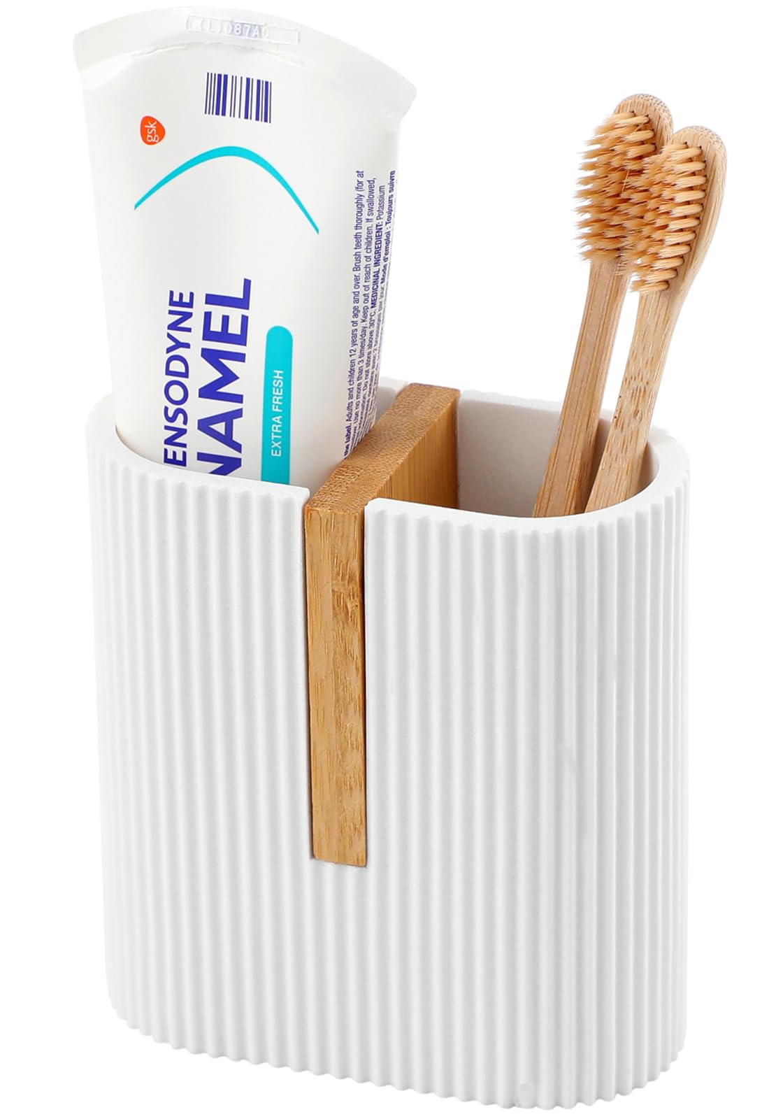 Toothbrush Holders for Bathroom, Bamboo Electric Toothbrush Stand, White