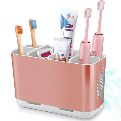 Boperzi Toothbrush and Toothpaste Holder Drainage for Bathroom Countertop with Adjustable Dividers, Large Toothpaste Caddy Organizer Storage Rustic Decor Set Anti-Slip for Shower,Family,Kids Gray