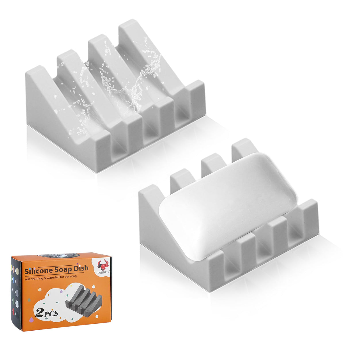 Self Draining Soap Dish Holder,Silicone Soap Dish,for Bathroom,Kitchen, Sponges，Can Extend Soap Life，Keep Soap Bars Dry and Easy Cleaning (Grey,2-Pack)