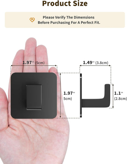 GWAAZXGZ Square Self Adhesive Towel Hooks - 2 Pack Matte Black Metal Hooks