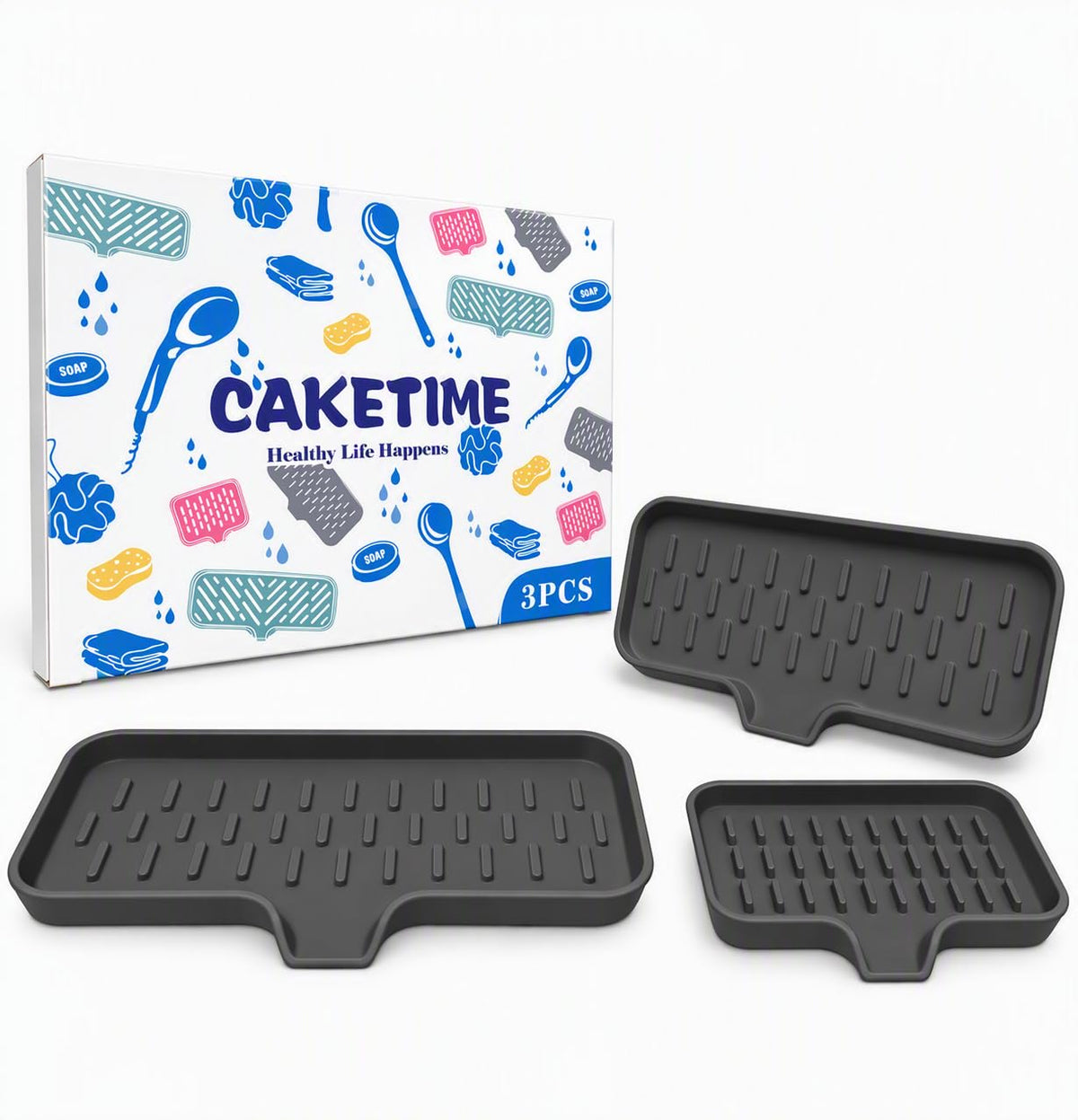 CAKETIME 2 Pack Silicone Soap Dish with Drainage Holes for Bathroom Shower Caddy Kitchen Counter Bar Sponge Holder Drying Rack Sink Organizer Essentials Apartment Home Household Must Haves 2026
