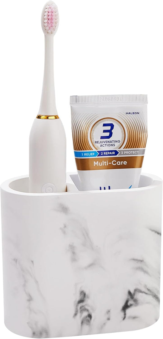 Diatomite Toothbrush Holders for Bathrooms, Electric Tooth Brush and Toothpaste Holder for Bathroom Countertop, Marble White Bathroom Accessories, 2 Slots Toothbrush Organizer