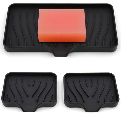AIMAIAIMAI 3-Pack Silicone Soap Dish Set – Bar Soap Holder with Self-Draining Design, Easy-Clean Tray for Shower, Bathroom, Kitchen, and Tub (Gray)