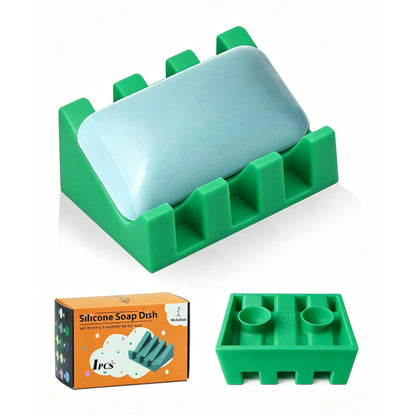 Silicone Soap Dish Self Draining with Suction Cups (White, 1 Pack)
