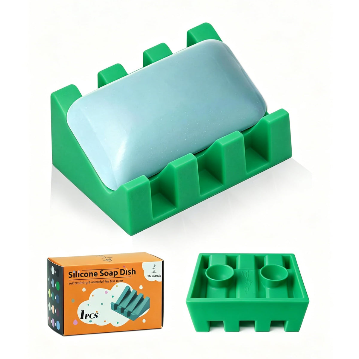 Silicone Soap Dish Self Draining with Suction Cups (White, 2 Pack)