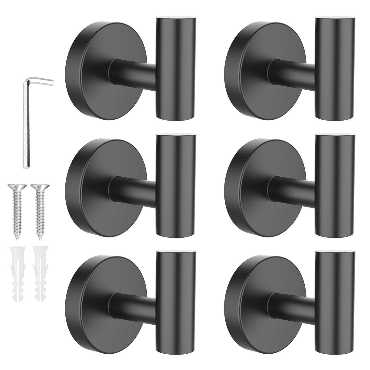 SetSail Towel Hooks for Bathrooms 4 Packs Screw-in Matte Black Bathroom Towel Hook Wall Mounted Stainless Steel Shower Towel Hooks for Coat Hanging, Drill Hole