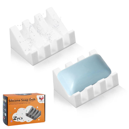 Self Draining Soap Dish Holder,Silicone Soap Dish,for Bathroom,Kitchen, Sponges，Can Extend Soap Life，Keep Soap Bars Dry and Easy Cleaning (Grey,2-Pack)