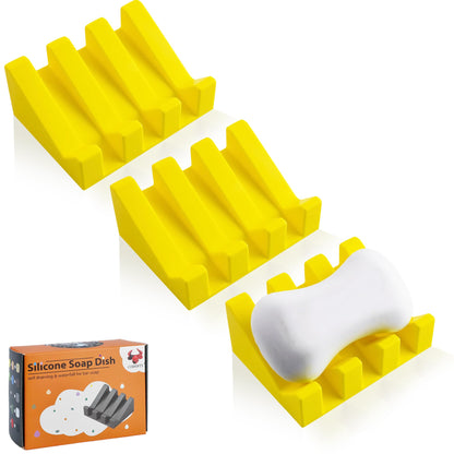 Self Draining Soap Dish Holder,Silicone Soap Dish,for Bathroom,Kitchen, Sponges，Can Extend Soap Life，Keep Soap Bars Dry and Easy Cleaning (Grey,2-Pack)