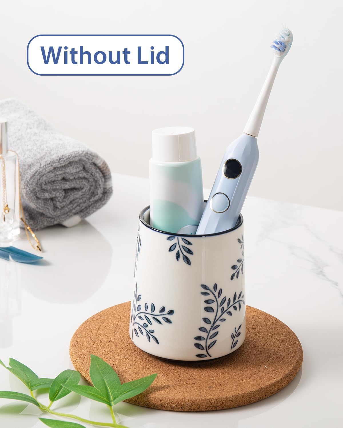 Ceramic Vintage Toothbrush Holder Cute, Blue and White Toothbrush Cup