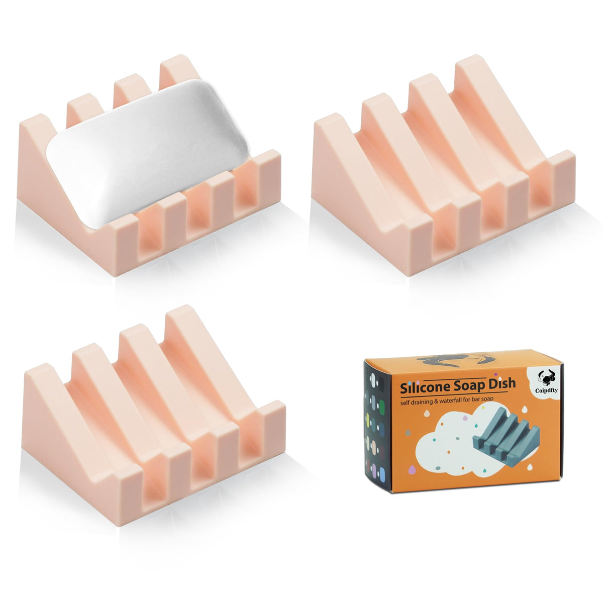 Self Draining Soap Dish Holder,Silicone Soap Dish,for Bathroom,Kitchen, Sponges，Can Extend Soap Life，Keep Soap Bars Dry and Easy Cleaning (Black,1-Pack)