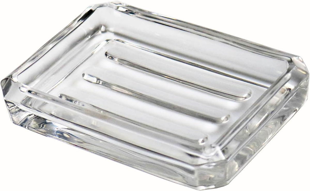 Clear Glass Soap Dish, Heavy Soap Holder for Bathroom, Sink and Kitchen