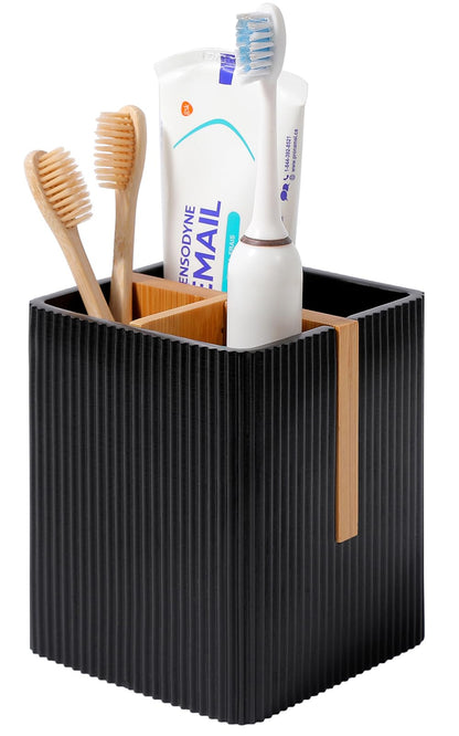 Toothbrush Holders for Bathroom, Bamboo Electric Toothbrush Stand, White